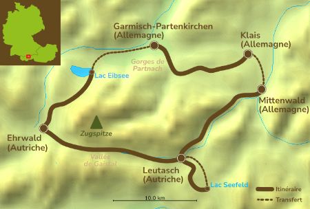 Itinéraire du séjour de randonnée autour de la Zugspitze vendu par Espace Randonnée