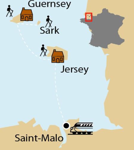 Itinéraire du séjour en randonnée sur les îles anglo-normandes vendu par Espace Randonnée