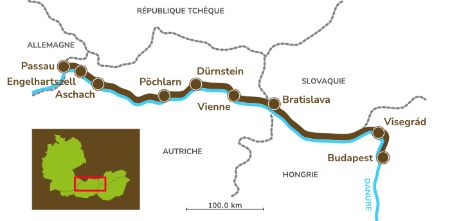 Itinéraire du séjour en bateau & vélo de Passau à Budapest à bord du MS Princess Katharina vendu par Espace Randonnée