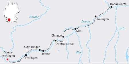 Tracé de l'itinéraire de Donauschingen à Donauwörth à vélo