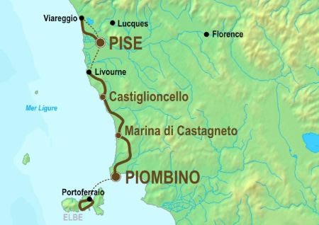 Itinéraire du séjour à vélo le long de la Côte toscane vendu par Espace Randonnée